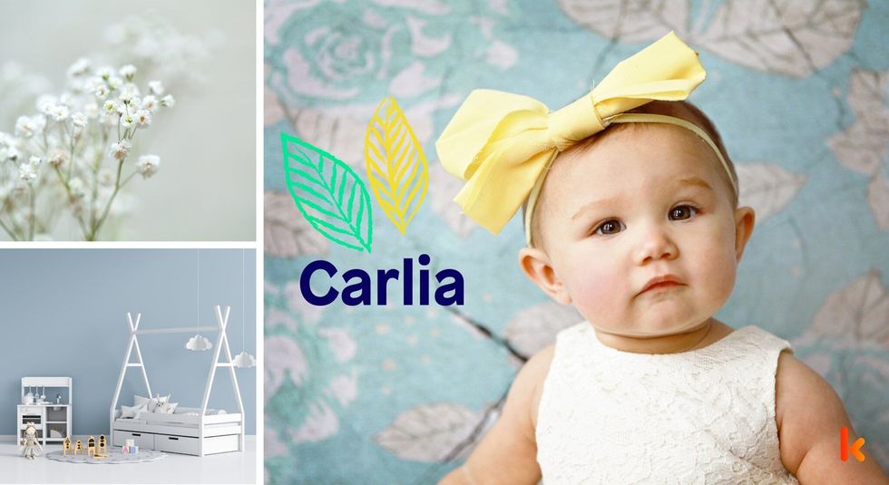 Baby Names Carlia - Cute baby, yellow bow headband.