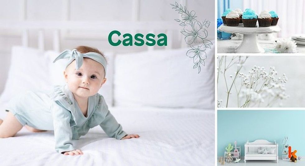 Baby Names Cassa - Cute baby, flowers, cupcakes, cradle, headband, bow.
