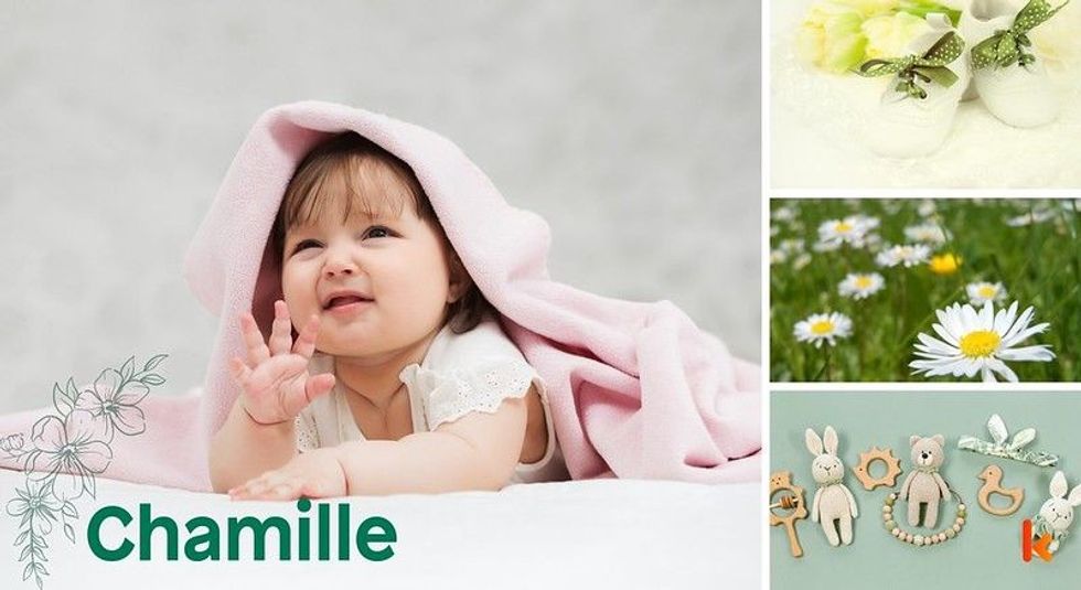 Baby Names Chamille - Cute baby, Pink blanket & green booties.