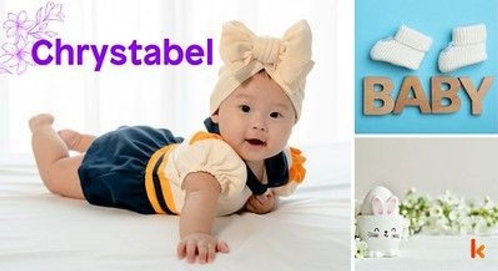 Baby Names Chrystabel - Cute baby, headcap & blue dress.