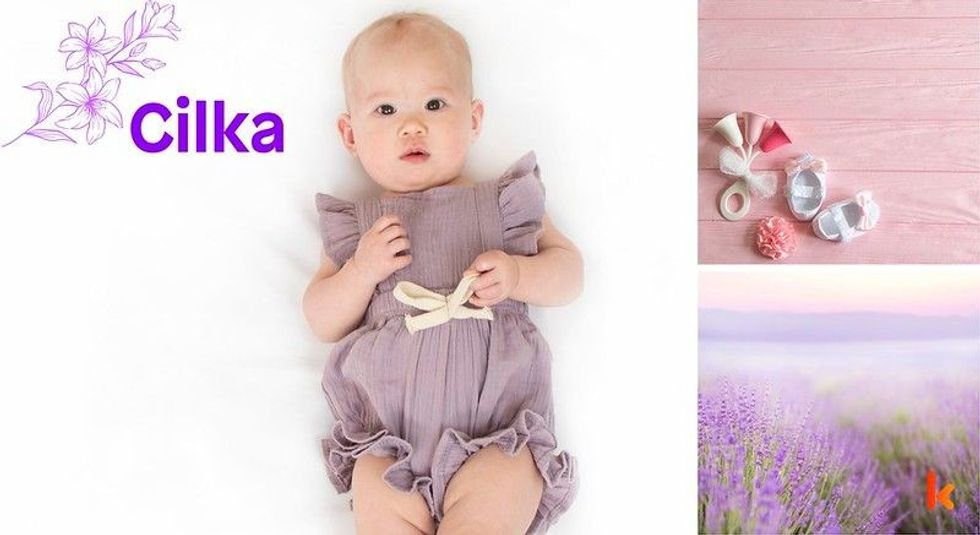 Baby Names Cilka - Cute baby, purple frock & booties.