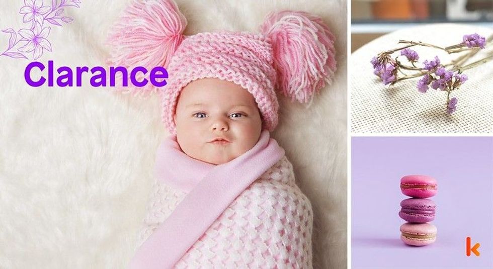 Baby Names Clarance - Cute baby, pink knitted cap.