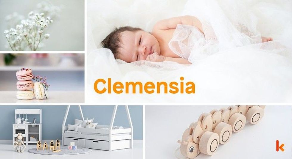 Baby Names Clemensia - Cute baby, white blanket & macrons.