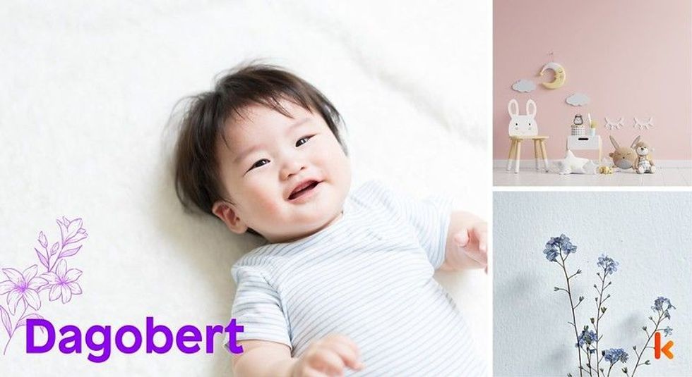 Baby Names Dagobert - Cute, baby, purple , pink, toys & flowers.