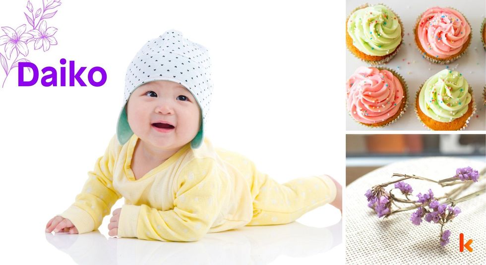 Baby Names Daiko - Cute baby, yellow clothes & cap.