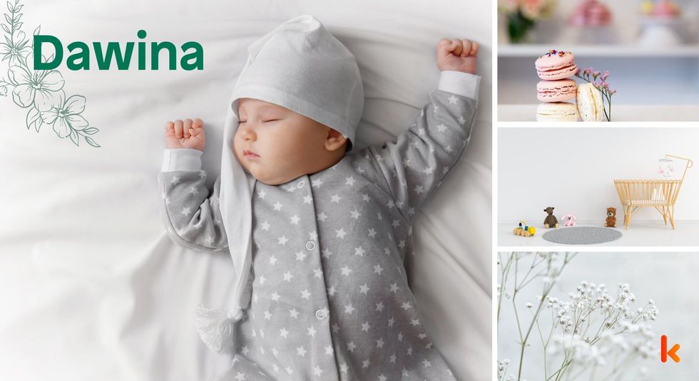 Baby Names Dawina - Cute baby sleeping, night wear & cap.