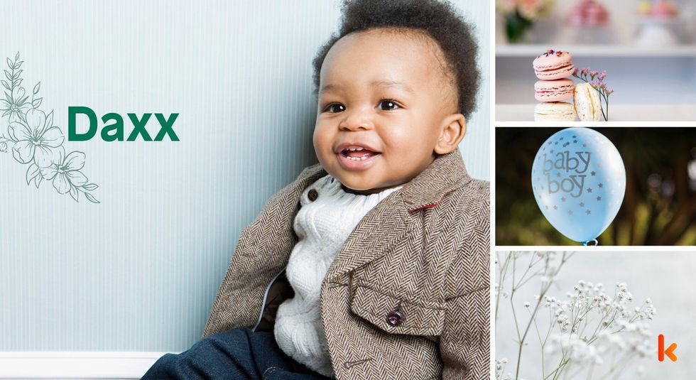 Baby Names Daxx - Cute, baby, wool jacket & ballons.
