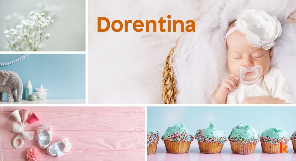Baby Names Dorentina - Cute baby, white, flower, headband, bib, cupcakes ,booties & soft toys.