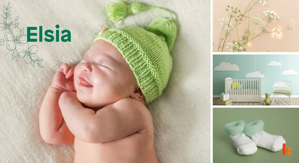 Baby Names Elsia - Cute , baby, green knitted, cap, booties,white flowers 