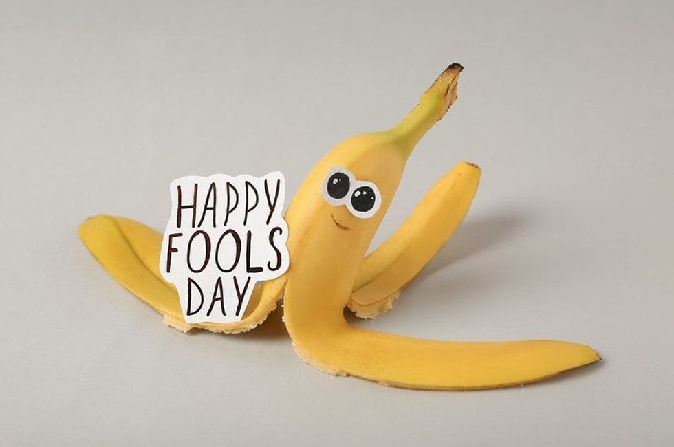 Banana peel with words Happy Fool's Day