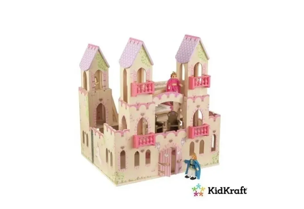 Beautiful and durable pink princess wooden doll house for sassy girls.