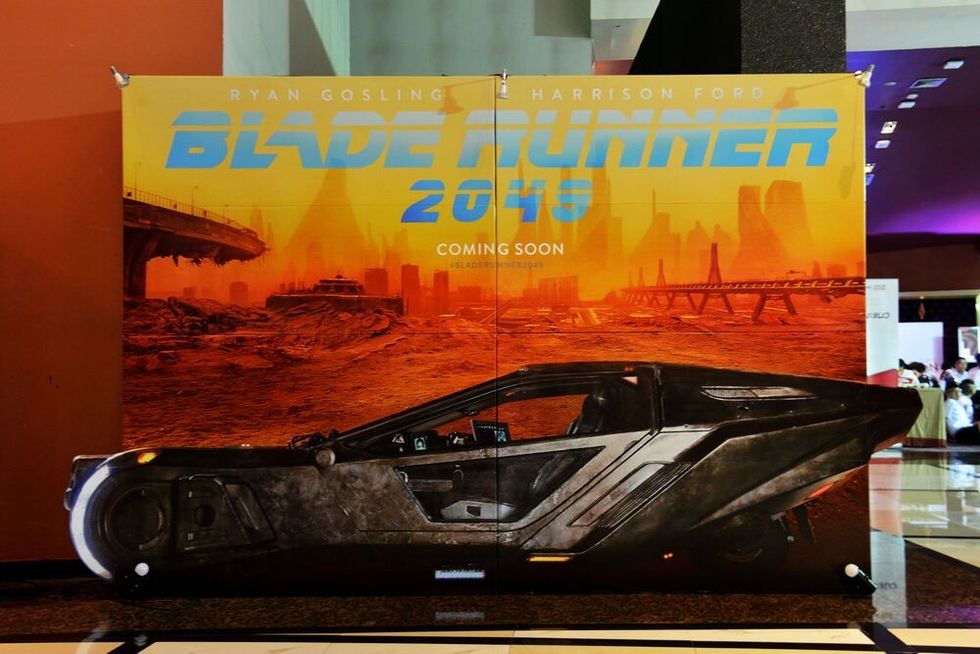 Beautiful Standee of An American neo-noir science fiction film "Blade Runner 2049" displays at the theater