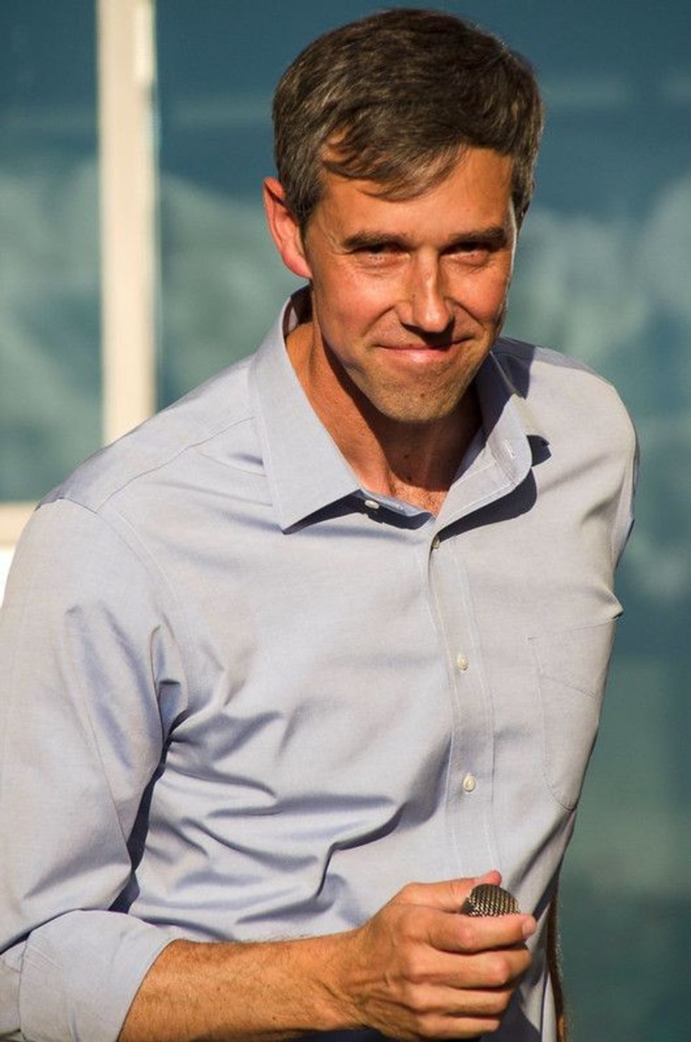 Beto O'rourke in a blue shirt