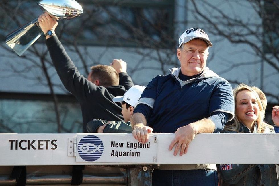 Bill Belichick on the stands