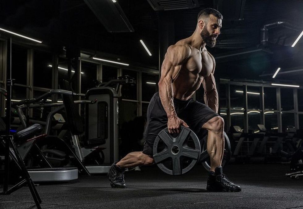 Bodybuilder working out in a gym