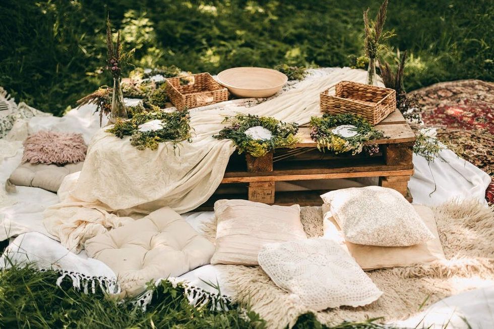 Boho style picnic in nature.