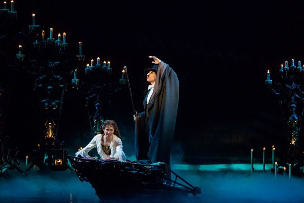 Brazilian cast of the musical The Phantom of the Opera makes a perform for the press.