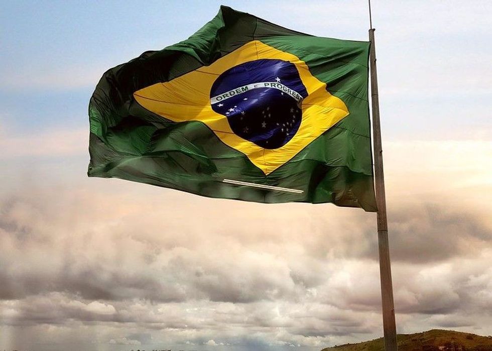 Brazilian flag waving in the air