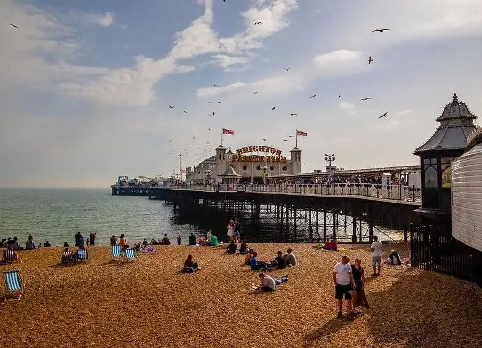 Brighton Beach in the sun.
