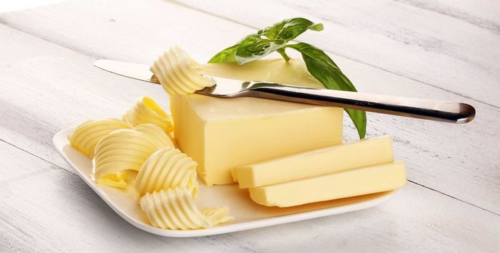 Butter swirls spread fatty natural dairy product.