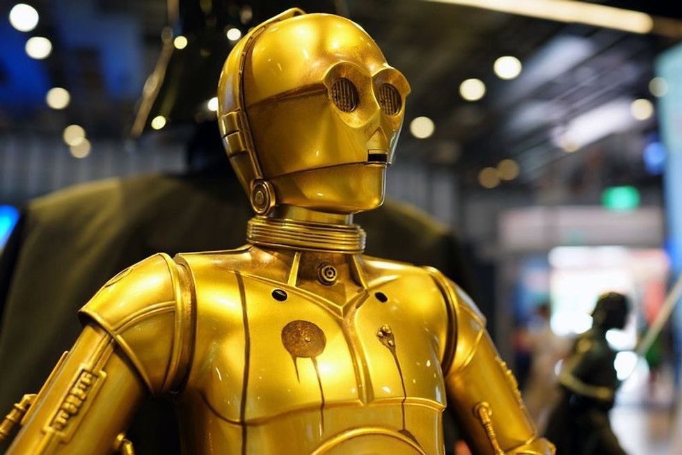 C-3PO is a humanoid robot character from the Star Wars.