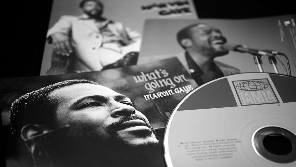 CDs and artwork of American singer, songwriter and record producer MARVIN GAYE