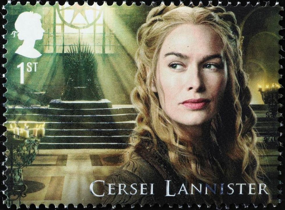 Character Cersei Lannister of Games of Thrones on stamp
