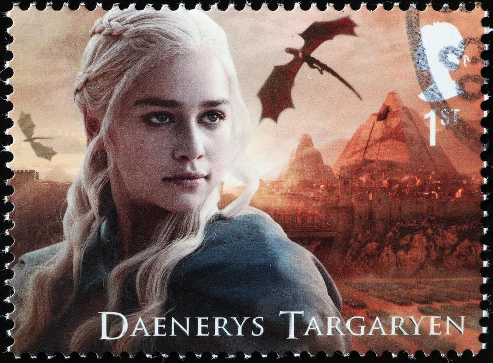 Character Daenerys Targaryan of Games of Thrones on stamp.
