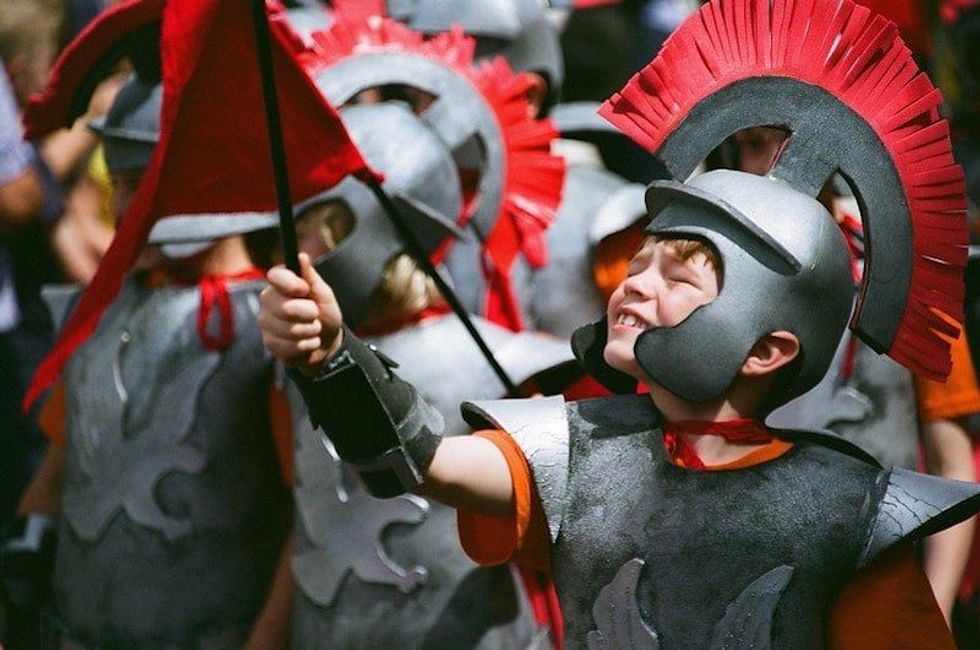 Children in Roman soldier costumes