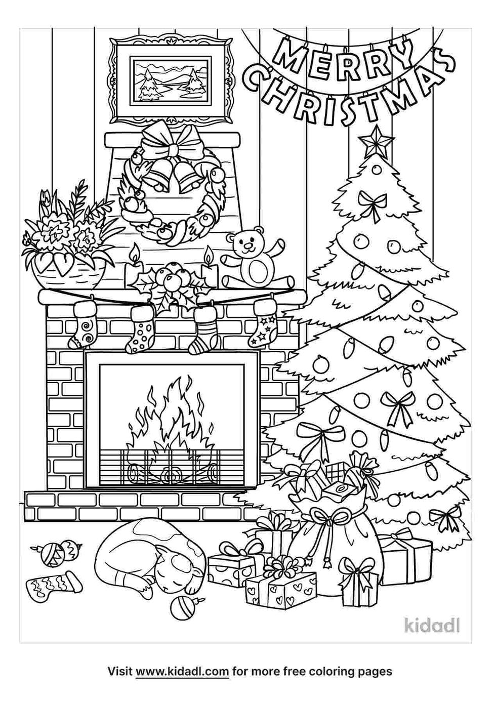 Christmas tree with gifts drawing and coloring page.
