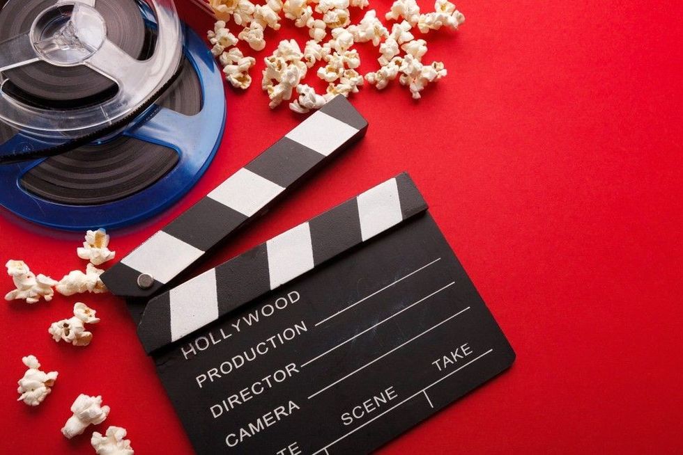 Clapperboard popcorn and film