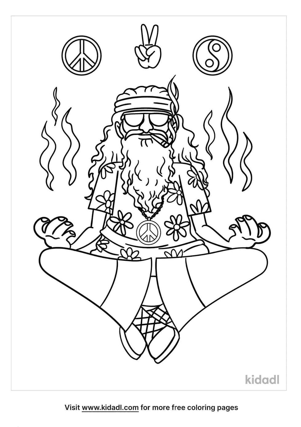 Classic hippie man coloring pages for kids.