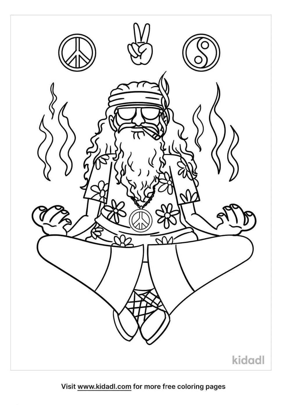 Classic hippie man coloring pages for kids.