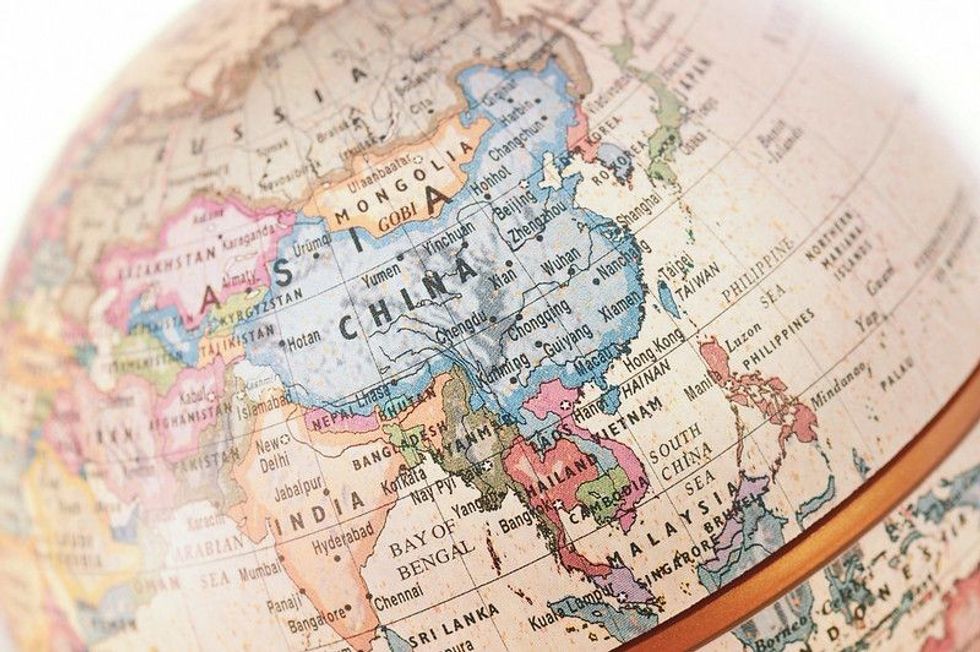 Close up of Asia on a globe