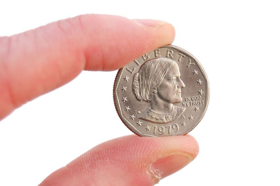 Close-up of Susan B. Anthony Dollar Coin Isolated on White.