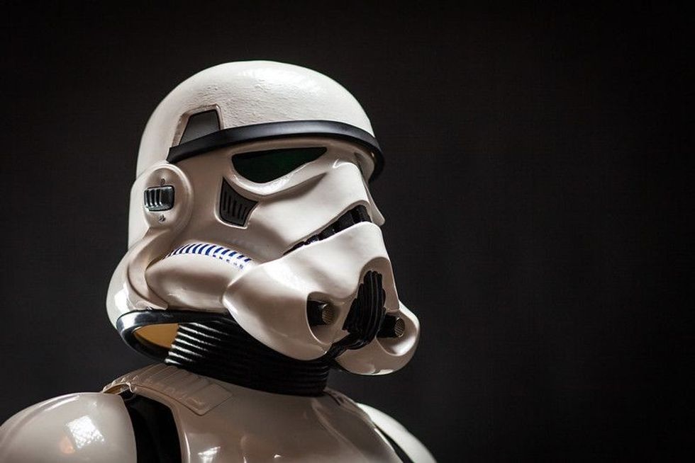 Close up studio portrait of stormtrooper helmet