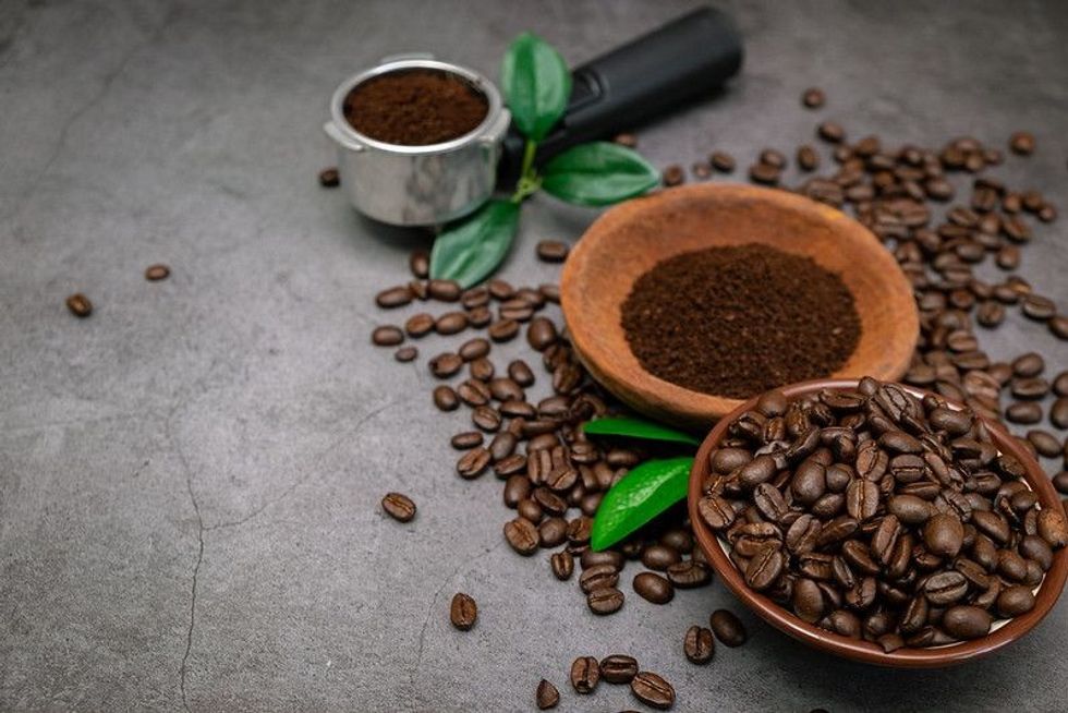 Coffee beans on vintage floor