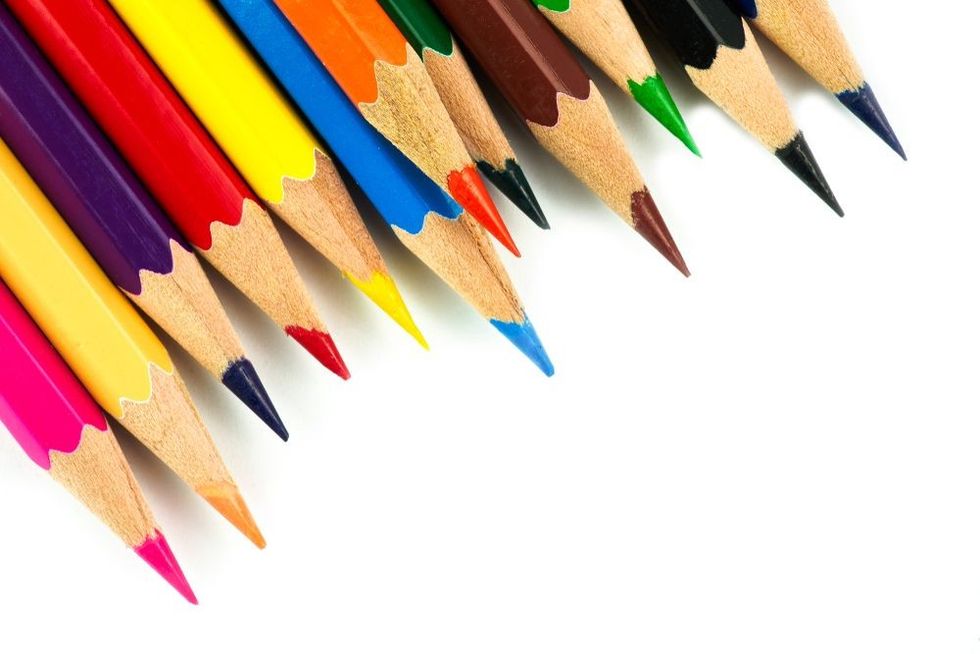 Color pencils on white background