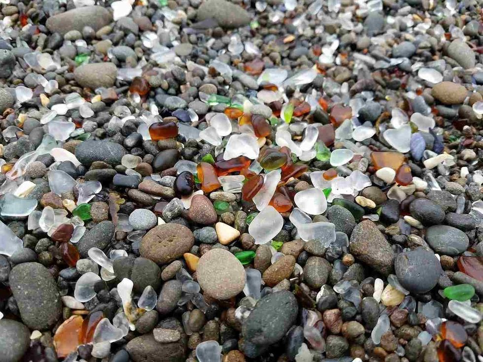 Colored pieces of sea glass cover Glass Beach