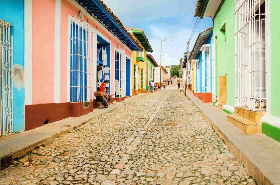 Colorful traditional houses in the colonial town of Trinidad in Cuba.