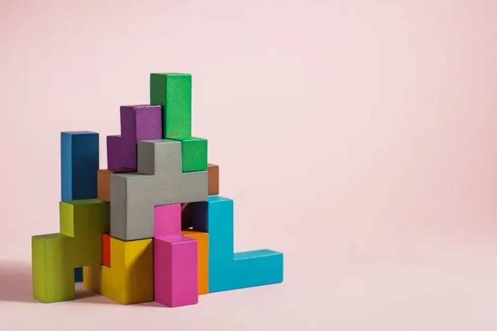 Colorful wooden tetris blocks