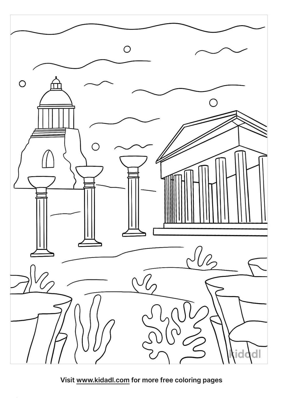 coloring page containing atlantis underwater