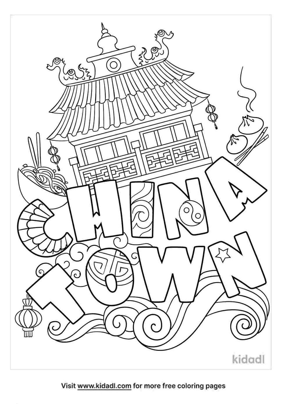 coloring page containing chinatown