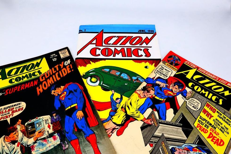 Comic book with Superman the first major superhero