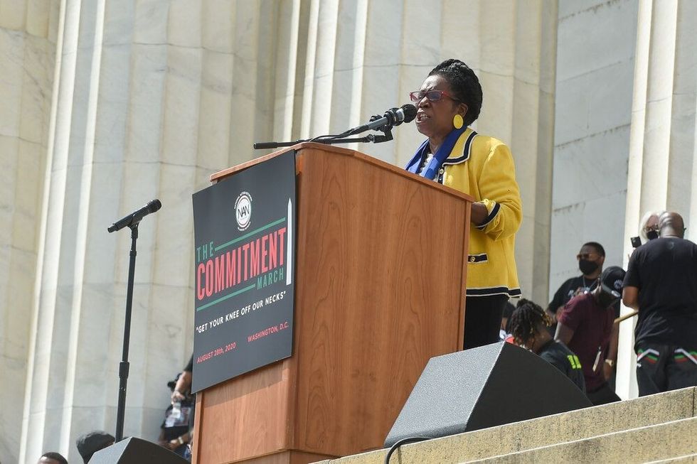 Congresswoman Sheila Lee Jackson speaks during the Commitment March on Washington for racial equality and justice