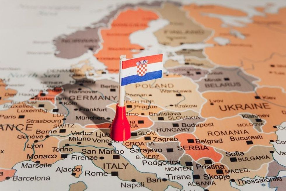Croatia flag on Croatia Map