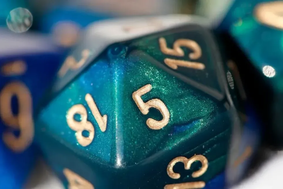 D20 green dice of Dungeons and Dragons board game