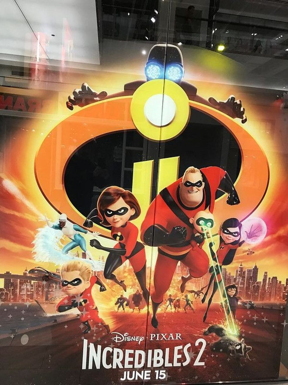 Decal on a window featuring characters in the Incredibles 2