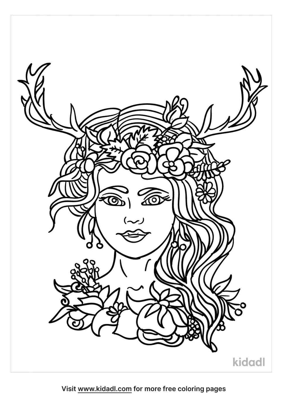 Deer Goddess coloring page for kids.
