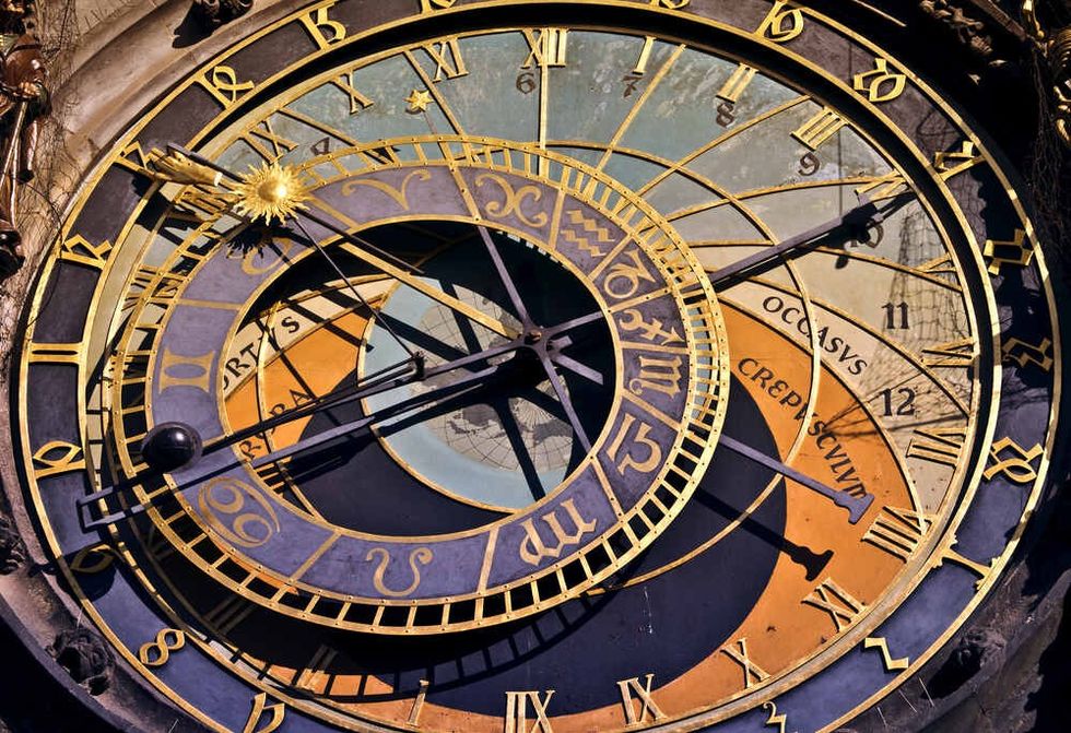 Detail of famous old medieval astronomical clock in Prague